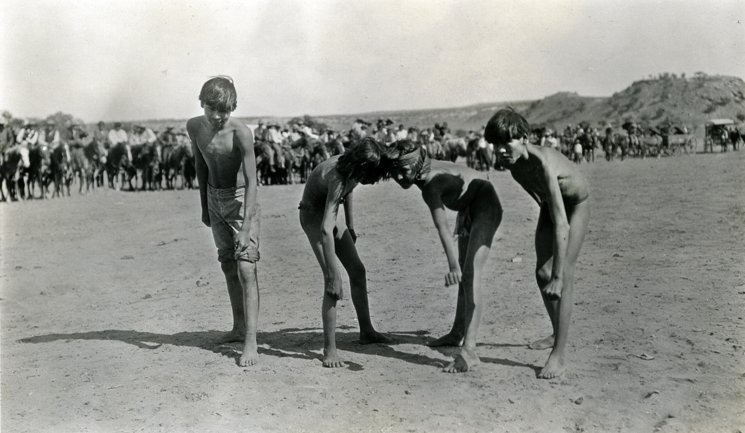 Navajo Boys at Start of Footrace, Navajo Reservation, Arizona, July 4, 1913. Photograph by Joseph Dixon. Courtesy of the Mathers Museum of World Cultures, Wanamaker Collection, Indiana University, Bloomington, I.N., W-4760.