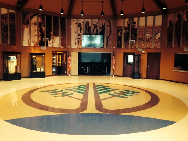 The inside of the Airkara Cultural Center in White Shield, ND. Photograph and caption by KuuNUx TeeRIt Kroupa. Personal collection.