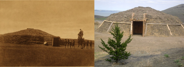 This photo symbolizes the past and present. The photo on the left was taken by Edward Curtis in 1908. The photo on the right, taken 100 years later in 2009, demonstrates the long standing educational and spiritual tradition of the Arikara and that there are those who have not forgotten our teachings. Photograph and caption by KuuNUx TeeRIt Kroupa. Personal collection.